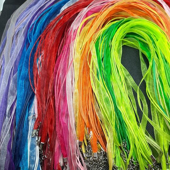 Organza Ribbon Necklaces New Mixed Color 10 Pack Multi Strand DIY Colorful Hemp - Picture 7 of 10